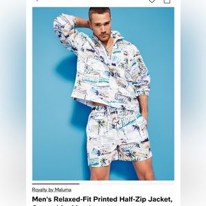 Royalty by Maluma men’s multi colored relaxed fit printed 1/2 zip preppy jacket